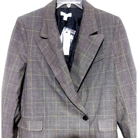 Topshop NWT Checked Blazer SZ 8 Brown Preppy Oversized Women's Plaid Jacket NWT - Picture 6 of 8